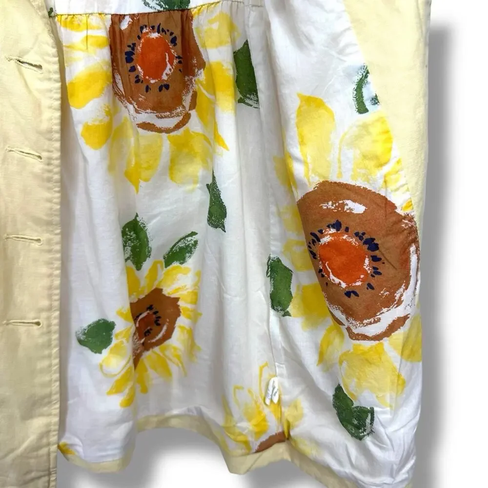 Baby Gap Jacket Girls Linen Cotton Yellow Floral Lined Pea Coat 4T Y2K Cottage